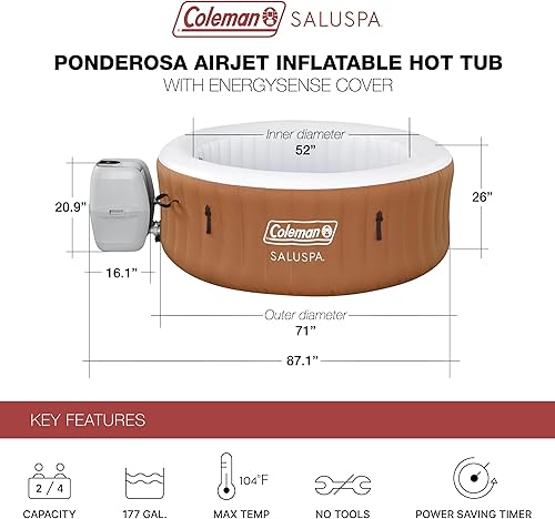 Miniatura 3 de Bestway Coleman Miami AirJet - Bañera de hidromasaje inflable redonda para 2 a 4 personas, spa al aire libre con 120 AirJets y cubierta de ahorro de