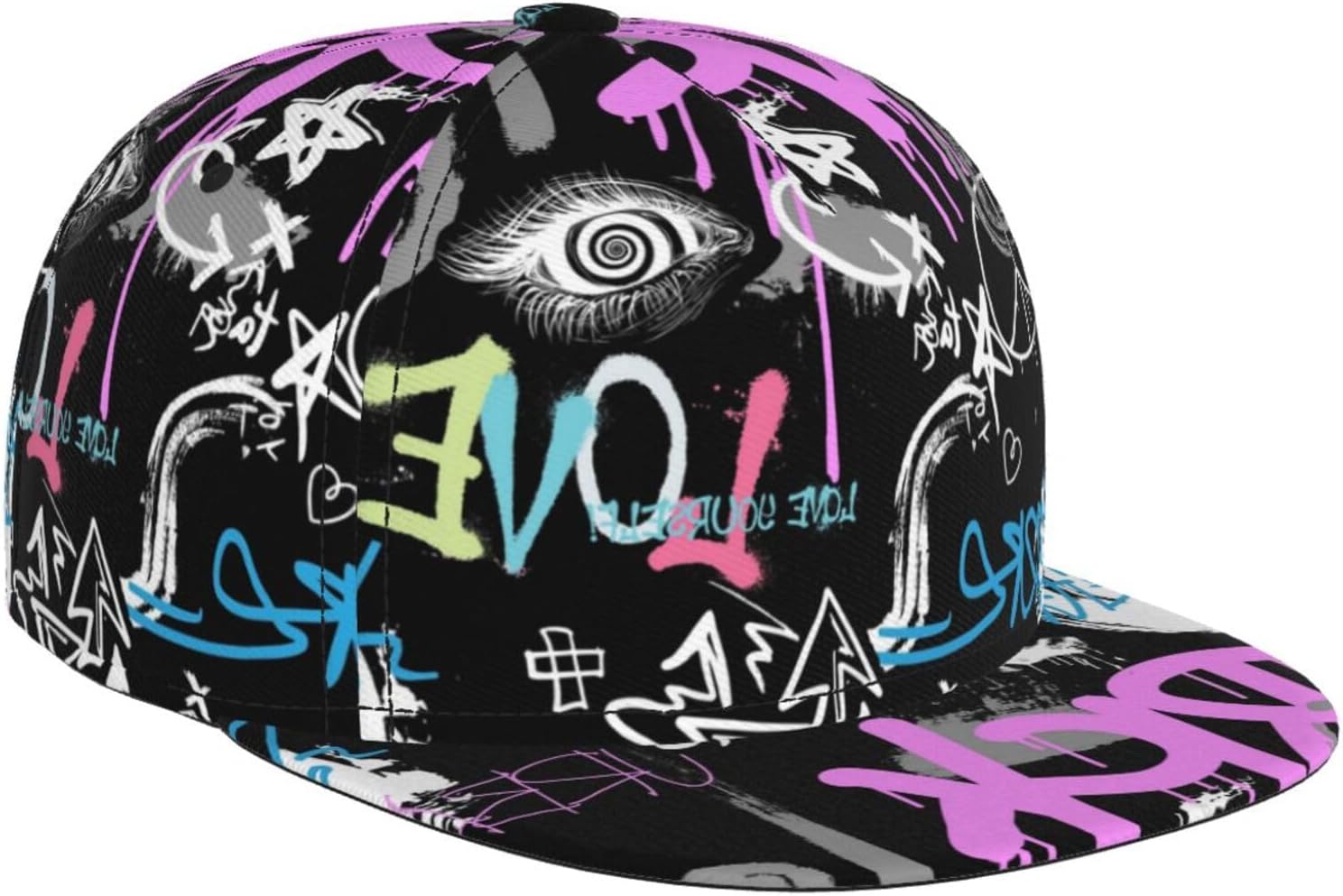 Graffiti Art Baseball Cap,Funny Print Adjustable Flat Bill Brim Cap Hip Hop Hat Baseball Cap for Men Women