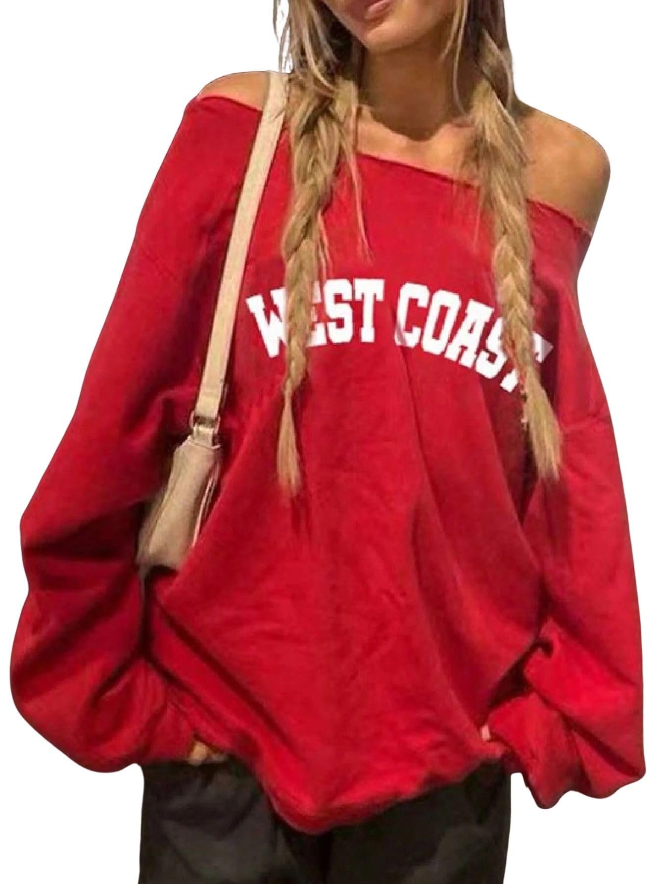 sxv style West Coast Letter Print Off Shoulder Long Sleeve Sweatshirt-picture-21