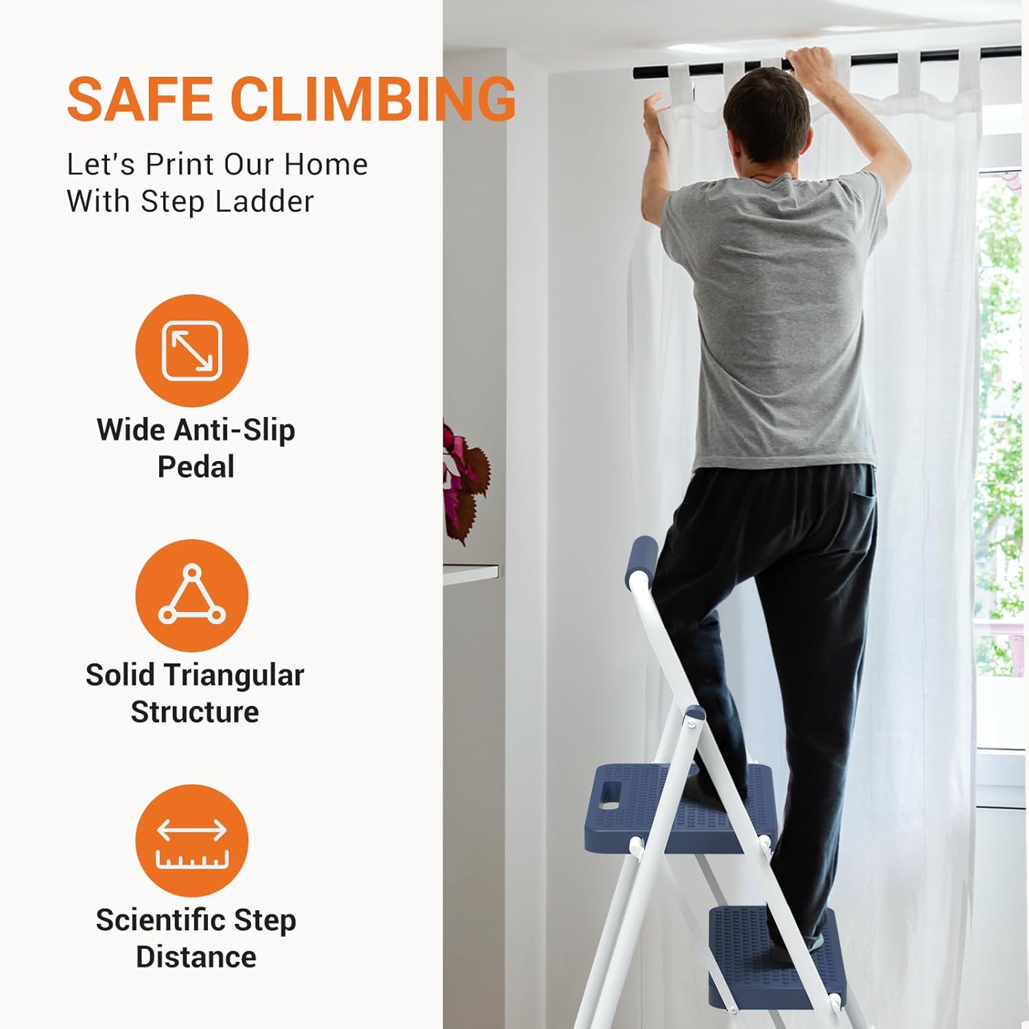 Sweetcrispy 2 Step Ladder, 800lbs Folding Step Stool with Wide Anti-Slip Pedal, Sturdy Ladder, Convenient Handrail, Lightweight, Portable Step Stool Blue