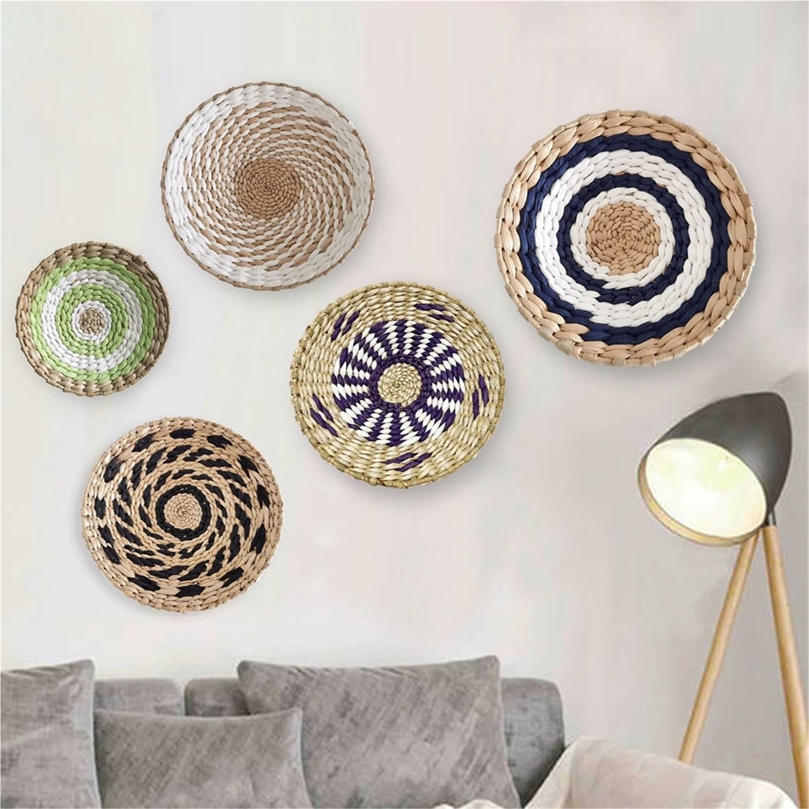 Cesta de Pared de Algas Marinas Tejida a Mano, decoración Artesanal, frutero Natural, Adorno Decorativo Colgante de ratán for el hogar y la Sala de Estar Decoración de Pared(25cm)