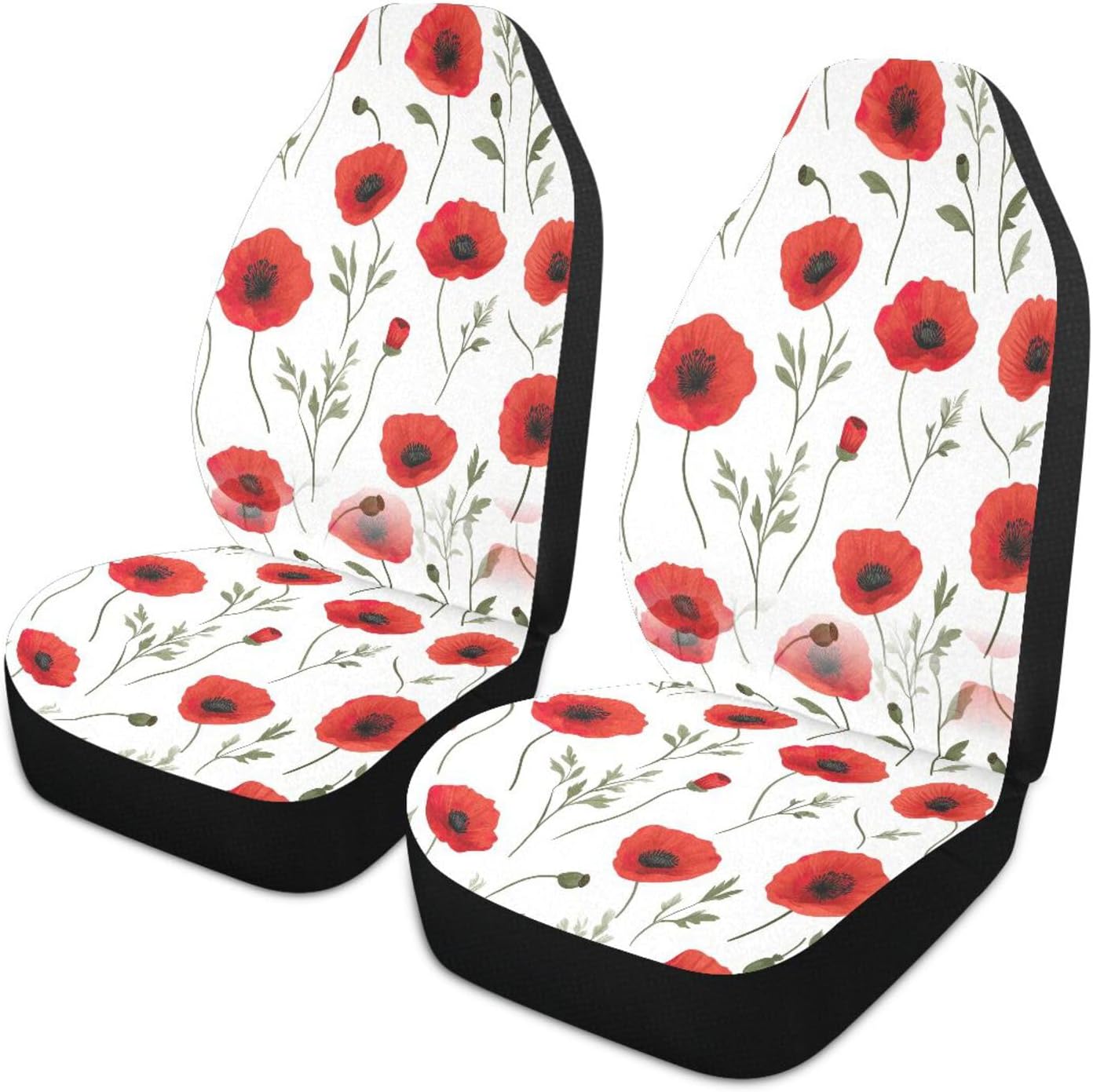 2 Pack Red Poppy Car Seat Covers Front, Universal All-in-One Fit Elastic Breath Car Seat Protector Non-Slip Waterproof Fit for SUV/Trucks/Sedans