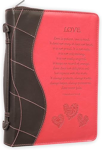 Christian Art Gifts Funda para Biblia de moda para mujer, Love 1 Corinthians 134-8, piel sintética rosa, extra grande
