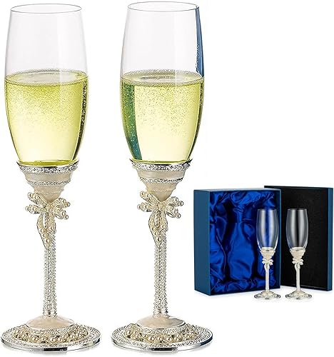 Miniatura 1 de NUPTIO Copas de copas de champán Regalos 2 piezas de copas de champán de esmalte para brindis de boda para novia y novio, compromiso, aniversario,