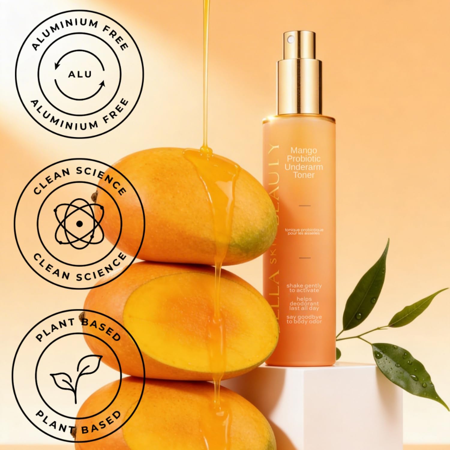 Bella Skin Beauty Deodorant Enhancer® Probiotic Underarm Toner - Mango - Patented Pre-Deodorant Spray That Helps Deodorants Last Longer and Helps Sweat Stay Odorless - Underarm Spray, Wipe, Apply