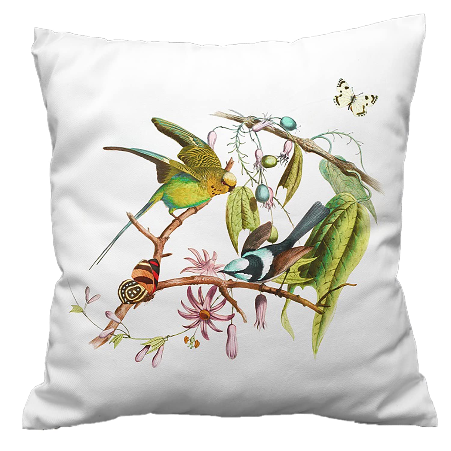 NightComfort 100% Cotton Cushion Cover Luxury Designer Indoor & Outdoor use - Vintage Birds 2 - Ideal For Sofa, Living Room, Bedroom, Rattan Garden Furniture Sets, Chairs, Benches (45x45cm)- Pack of 2