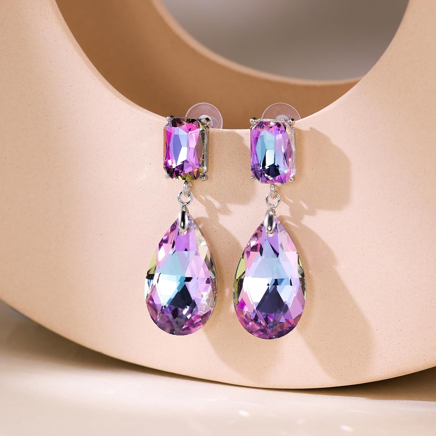 Crystal Heart Teardrop Dangle Earrings for Women Pink Purple Blue Green Drop Earrings Fashion Jewelry Gift for Wedding Prom Party - Image 6