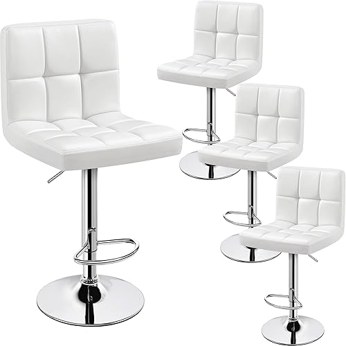 Miniatura 20 de Yaheetech Juego de 4 taburetes de bar giratorios de piel sintética, sillas de mostrador ajustables en altura, taburetes modernos con respaldo para
