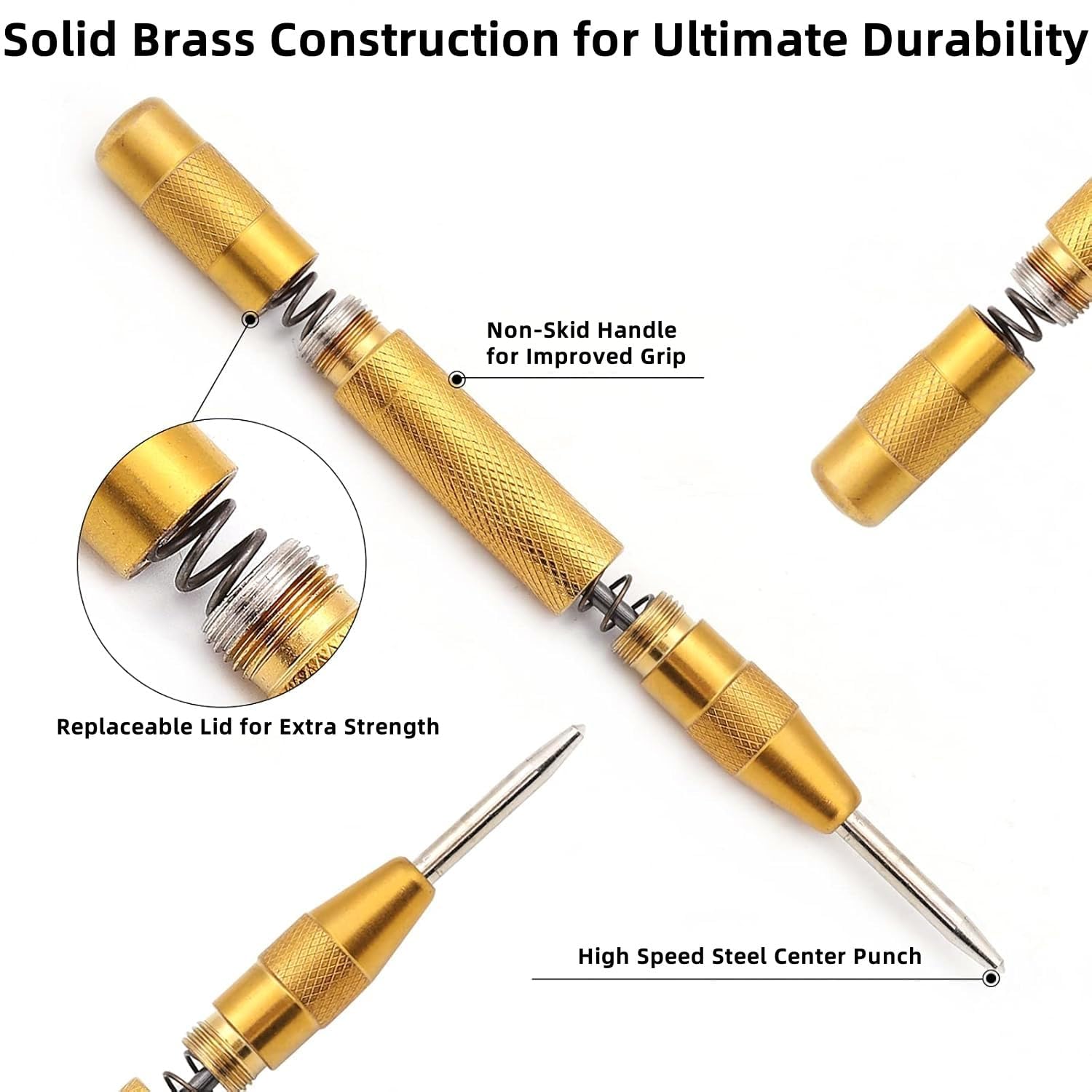 5Pcs Step Drill Bit Set with Automatic Center Punch, HSS Titanium High Speed Steel Step Drill Bits, 50 Sizes Step Bits for Metal, Aluminum, Wood, Plastic