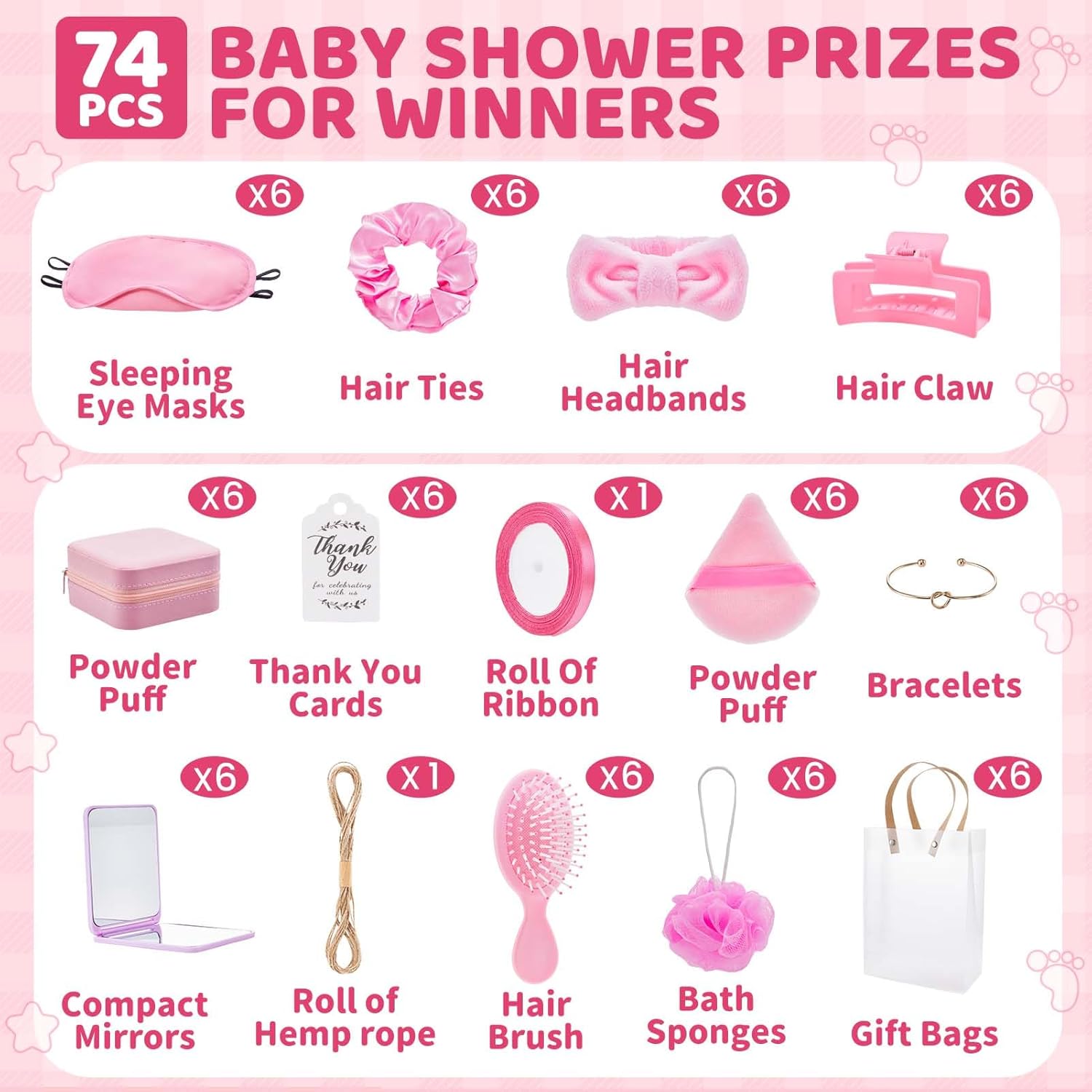 74Pcs Baby Shower Prizes for Game Winners Baby Shower Favors Gifts including Headband Hair Brush Jewelry Box with Gift Bag for Baby Shower Game Prizes Wedding Bridal Shower Favors (Pink) - Image 2