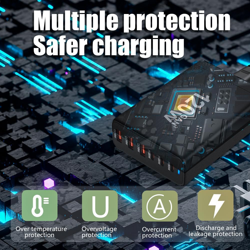 SITONG 120W GaN III 6 Ports USB C Fast Charging Station Hub Block Portable Wall PD Charger Power Adapter With 3 USB-C + 3 USB-A, 65W Port for MacBook Pro/Air, iPhone 15 14 13 12 11, Galaxy S24 S23 S22