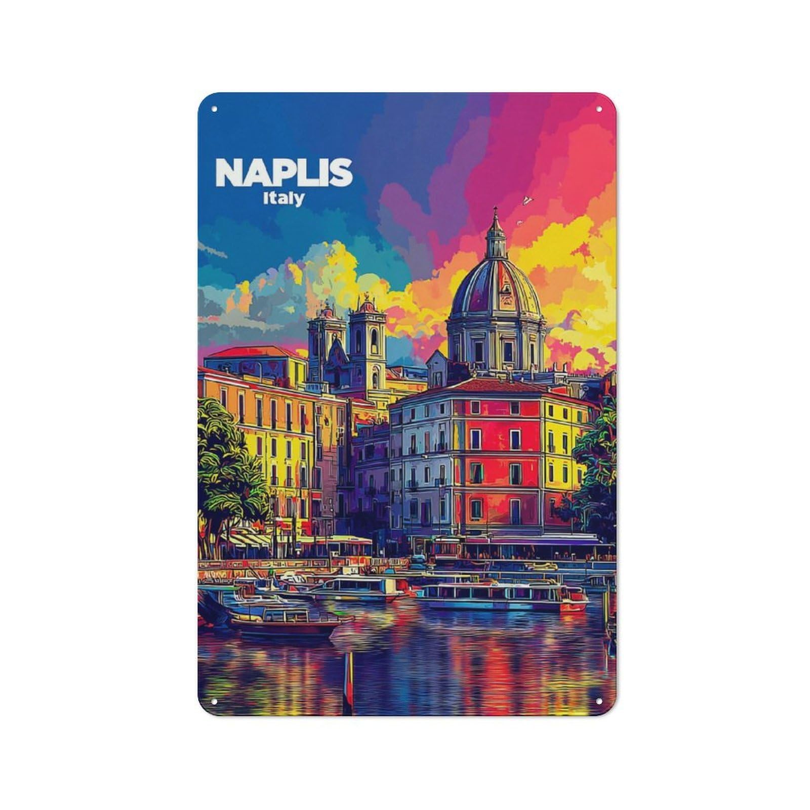 Junmoney Colorful Naples Sunset Retro Metal Wall Sign 30X20cm For Guest Room Or Hallway, A Housewarming Gift For Home Decor Collectors