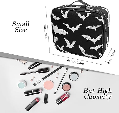 Miniatura 2 de 9CH Organizador de bolsas de maquillaje góticas, estuche de viaje grande con divisores ajustables para mujer, Bates góticos-1, Bolsa de maquillaje