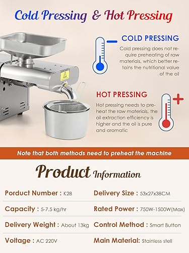 Miniatura 9 de CGOLDENWALL Máquina de prensa de aceite prensadora automática de aceite con panel de control inteligente pantalla táctil LCD 6 tipos de temperaturas