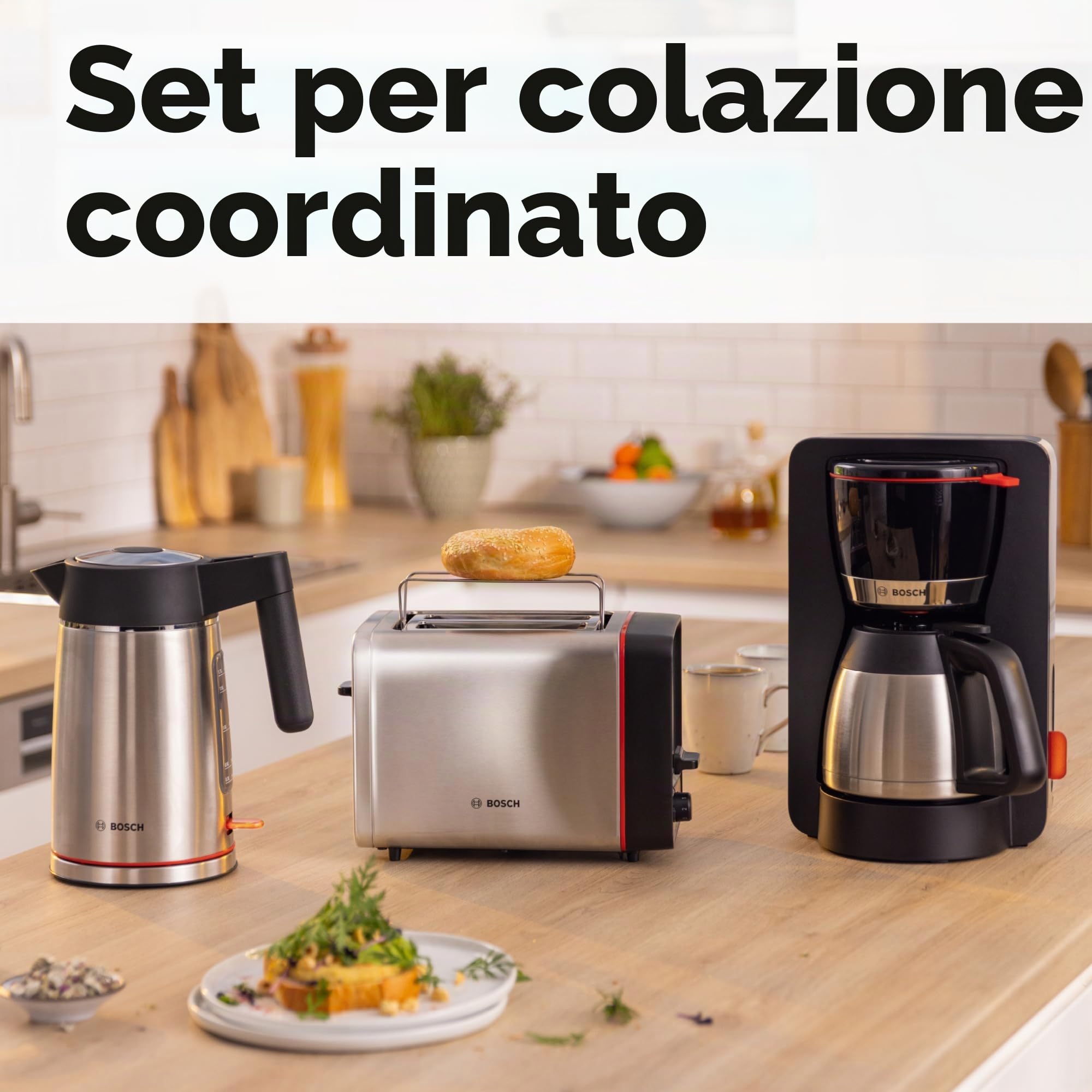 Bosch MyMoment TAT6M420 - Tostapane pieghevole rimovibile, con funzione di scongelamento, spegnimento automatico, funzione sollevamento, centraggio del pane, ideale per 2 fette, 800 Watt, in acciaio