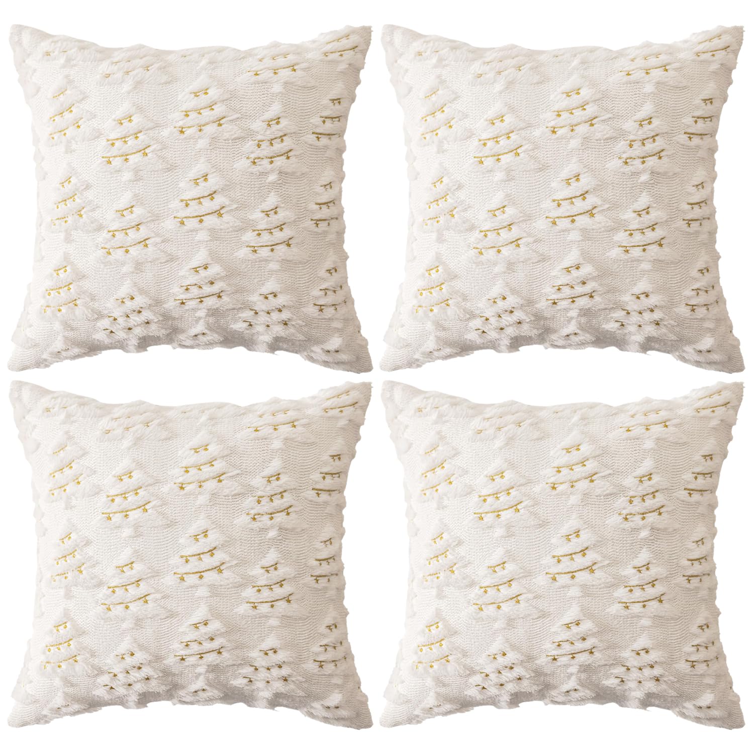 4 Pcs Christmas Throw Pillow Covers 18x18, Soft Faux Fur Pillow Cases Holiday Decorations, Fluffy Plush Accent Couch Cushion Case for Festivals Winter Sofa Living Room Home...