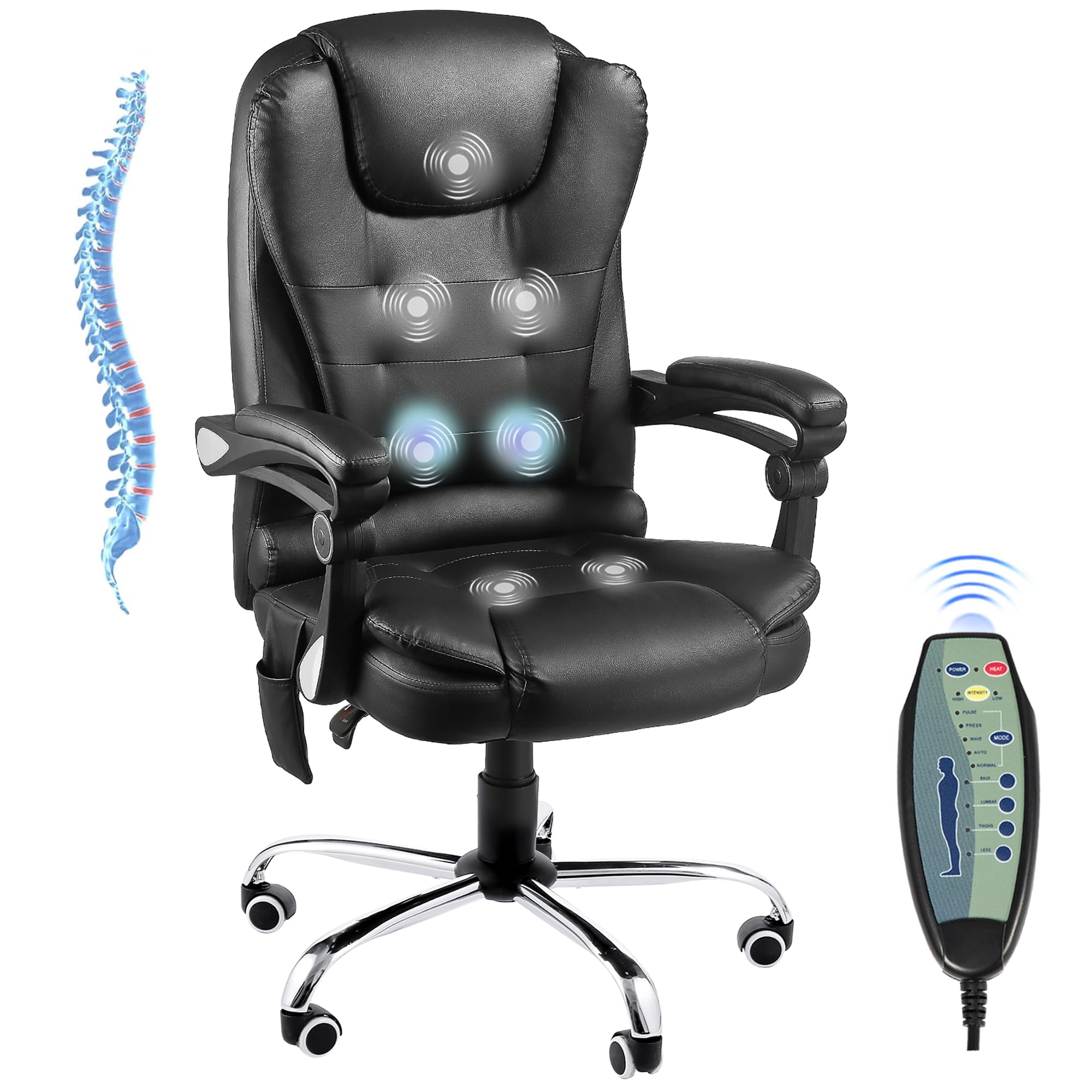 Amazon.com: Esright Heated Massage Office Chair with Footrest Massage Heat  Function Comfy Executive Chairs High Back Reclining Home Computer Desk Chair  (Without Footrest, Black Pu Leather) : Office Products