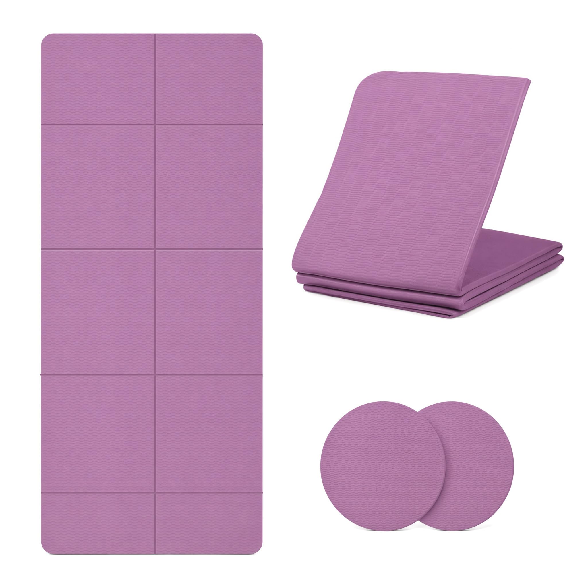 Alfombrilla de yoga multifuncional de TPE 183 x 61 cm, 5 mm + 2 rodilleras de 18 x 18 cm, antideslizante, resistente al desgaste, protección para rodillas, codos y muñecas, ideal para Pilates