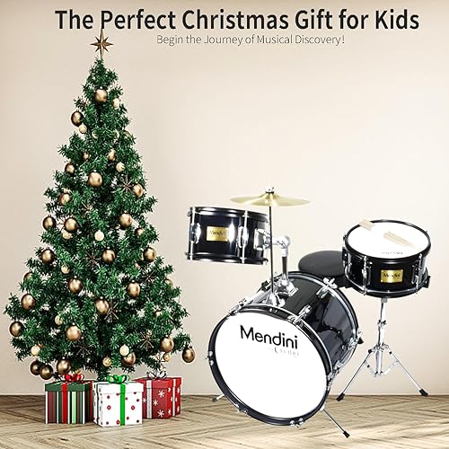 Miniatura 53 de Mendini By Cecilio Juego de batería para niños, 3 piezas para principiantes con bombo Tom Snare, kit de batería de 13 pulgadas con caja, platillo