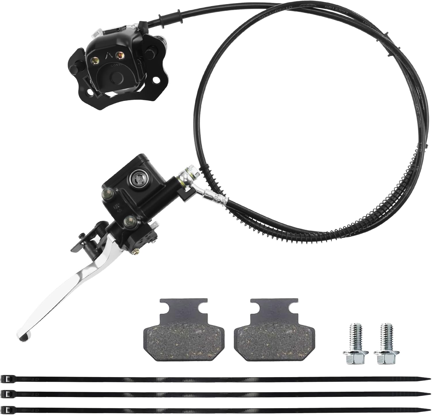 PRO BAT Left Hydraulic Disc Brake Kit ATV Brake Master Cylinder Caliper Assembly with Brake Pads for 50cc 70cc 90cc 110cc 125cc Mini Kids 4 Wheeler Quad Bike ATV Buggy, Black