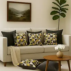 Kit 8 Capas De Almofadas Decorativas Estampadas Com Zíper Premium 45 X 45 Cm (Geométrica Amarela)