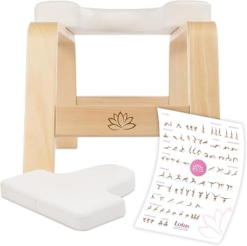 Lotus Inversion Chair - Vegan Headstand Bench Yoga Chair for Inversions and Relaxation, Premium Quality, European Craftsmanship, Poster included, Wood, White
