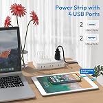 Extension Cord 15 ft, NTONPOWER Flat Plug Power Bar with 6 Outlets 4 USB Ports, 2-Side Outlet Extender Power Strip, Extension Cord Indoor, Mount, Compact for Home, Office, Dorm Room Essentials, White