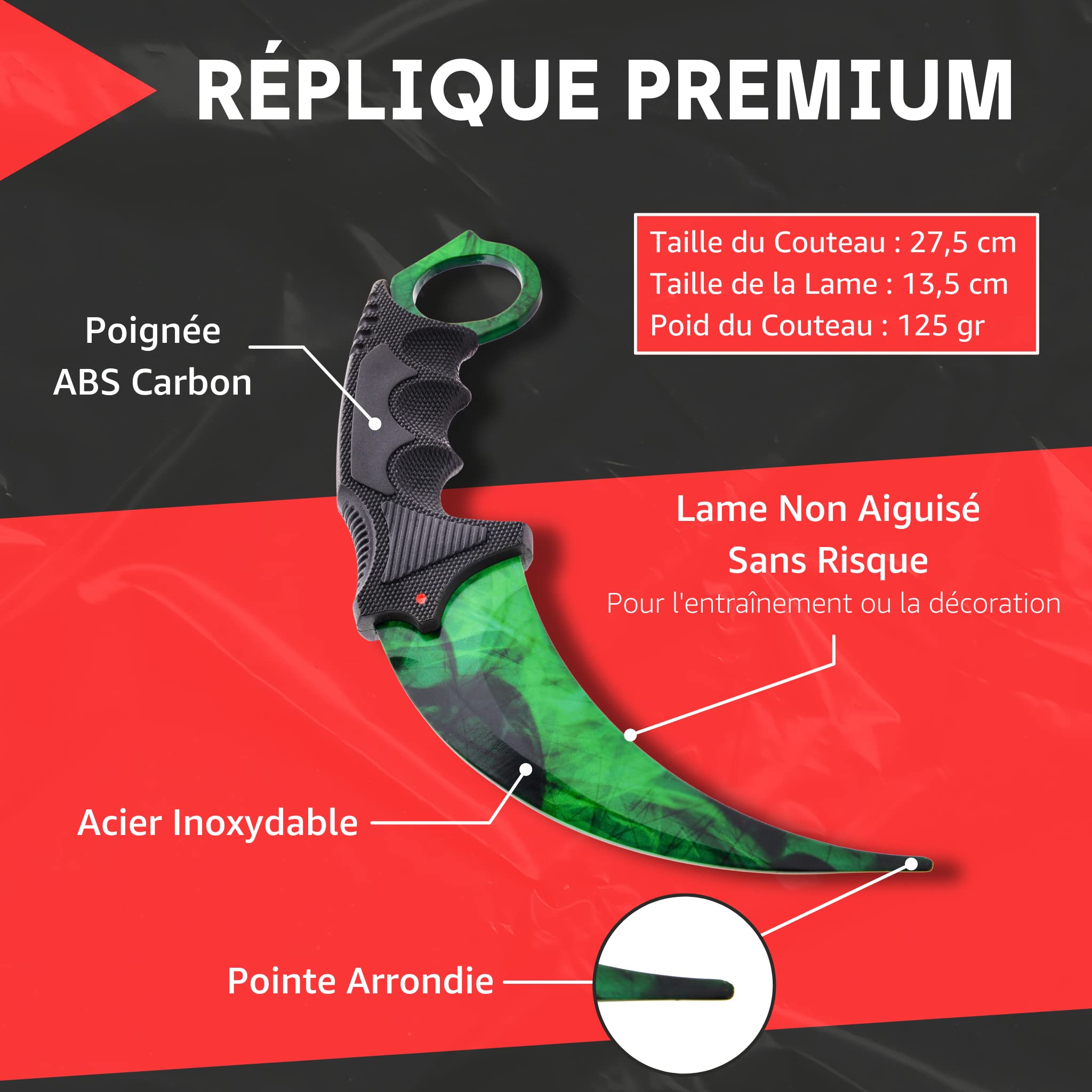 JARL Couteau CS:GO Entraînement & Collection - Répliques des Couteaux Counter-Strike avec Lame non Aiguisée en Acier Inoxydable - Cadeau pour les Fans de CS:GO avec Boîte Premium