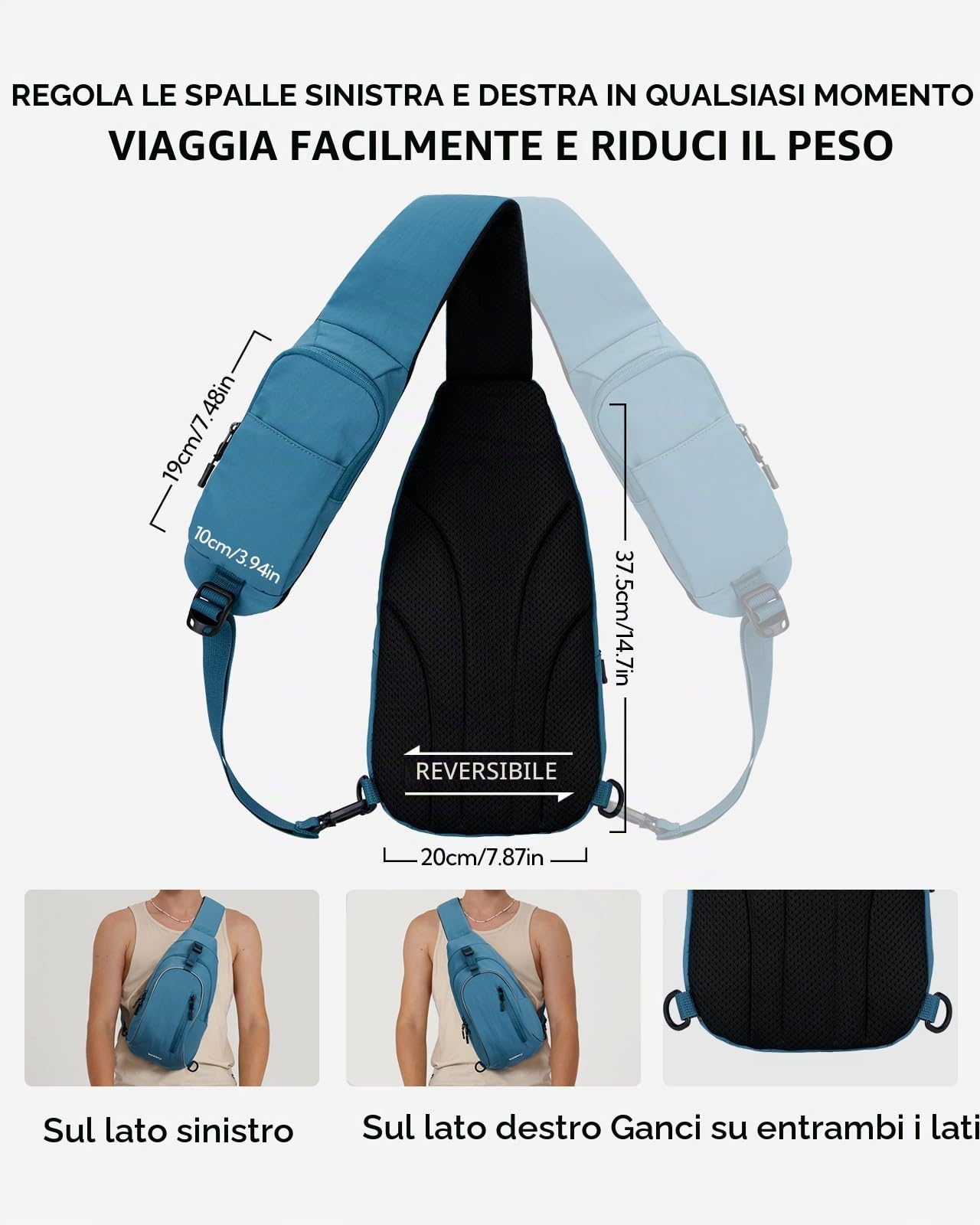 WATERFLY Borsa a tracolla a tracolla: borsa a tracolla da viaggio per escursionismo, borsa a tracolla per donne e uomini, borsa a tracolla alla moda