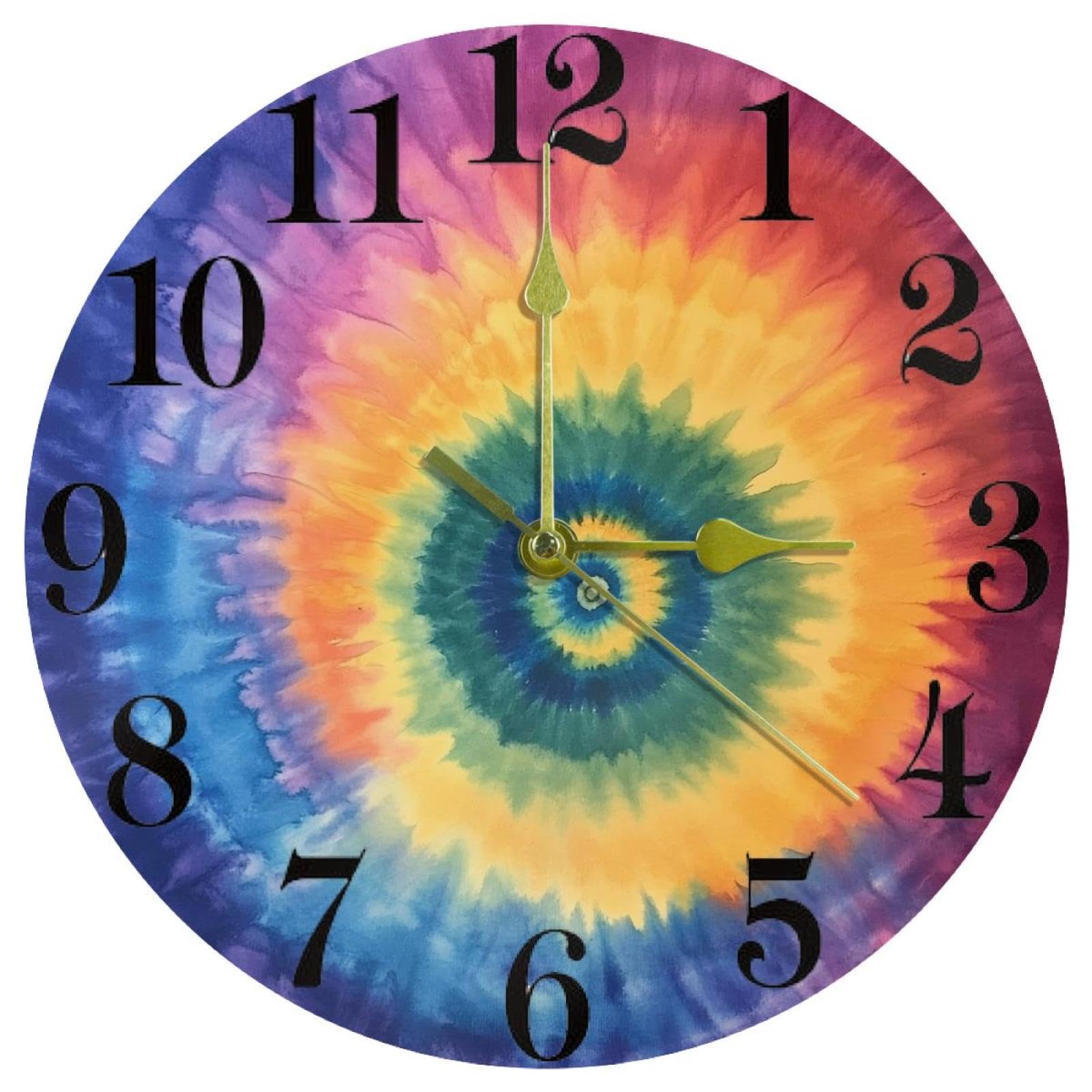 Horloge murale pour bureau et école ronde sans bruit avec motif spirale aquarelle