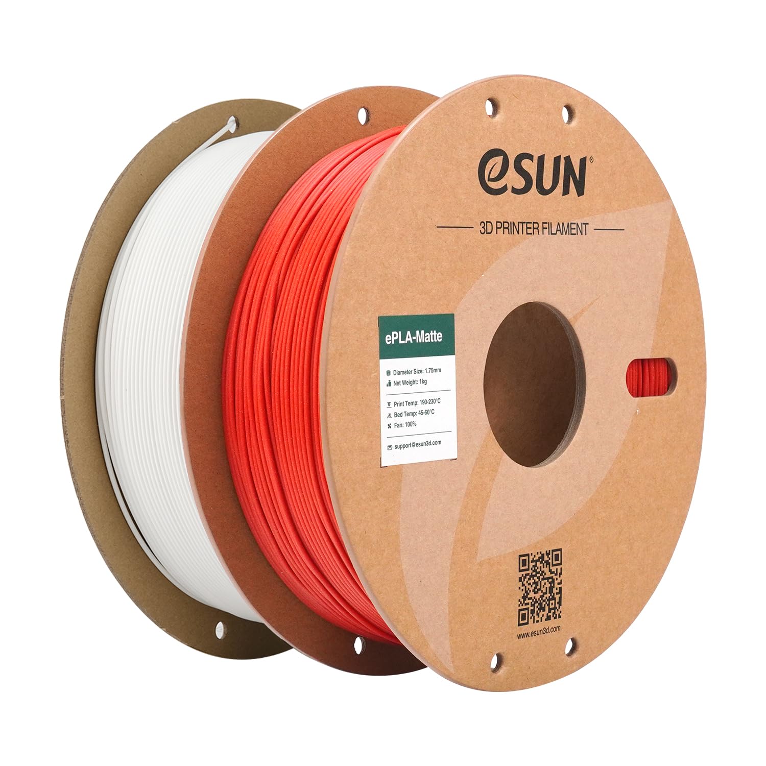 eSUN Filamento per Stampante 3D PLA Opaco Aggiornato, Filamento PLA Opaco da 1.75mm, 1 kg per bobina, 2 bobine per stampanti 3D,Bianco crema + rosso fuoco