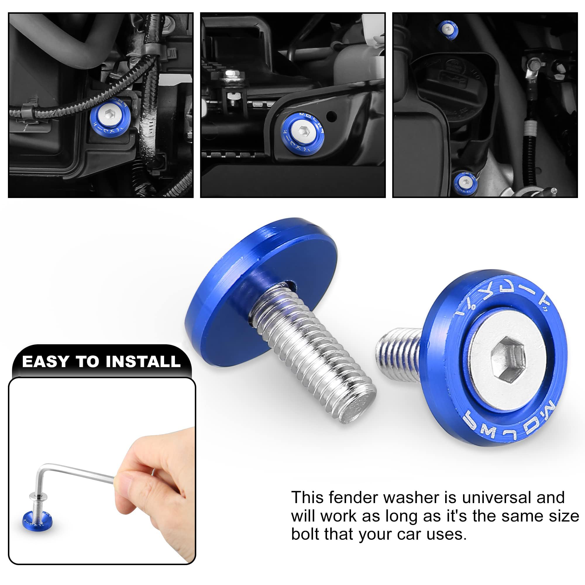 10pcs Fender Rondella Paraurti Rondella M6 Bulloni Motore Bay Dress Up Kit Alluminio Blu 1996-2023