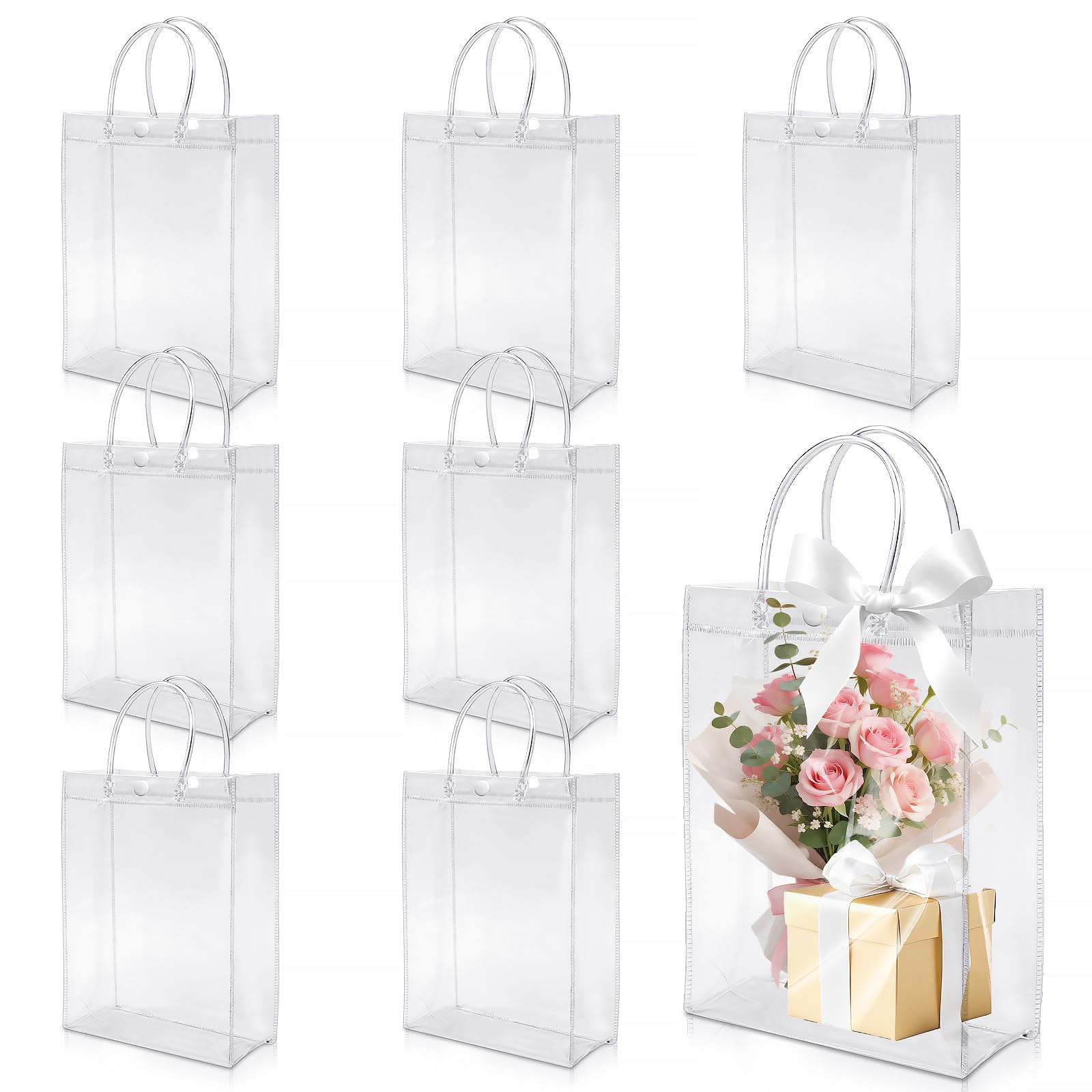 7PCS Clear Gift Bags with Handles Transparent Reusable PVC Waterproof Gift