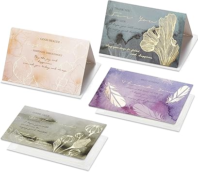 Amazon メッセージカード グリーティングカード ゴールドライン キレイめ 箔押し 花柄 誕生日 入学祝い 卒業祝い 結婚祝い 友達へ 恋人へ 家族へ 大切な人へ 祝いカード 感謝カード 感謝状 ありがとうカード ミニカード 封筒付き 4枚セット グリーティングカード