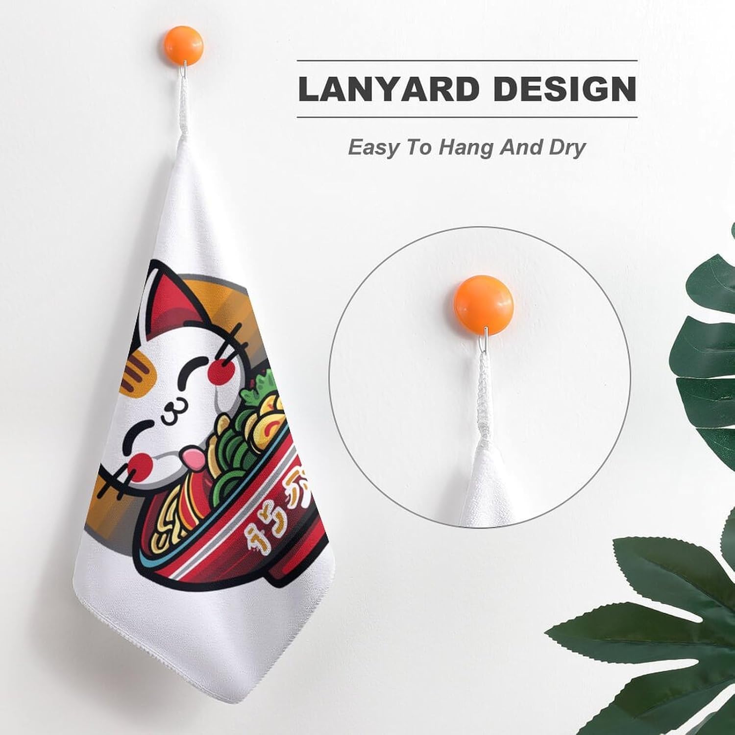 Japanese Cat Eating Ramen Towel Hand Towels Decorative Towel for Bathroom Kitchen Shower Gym 4PCS