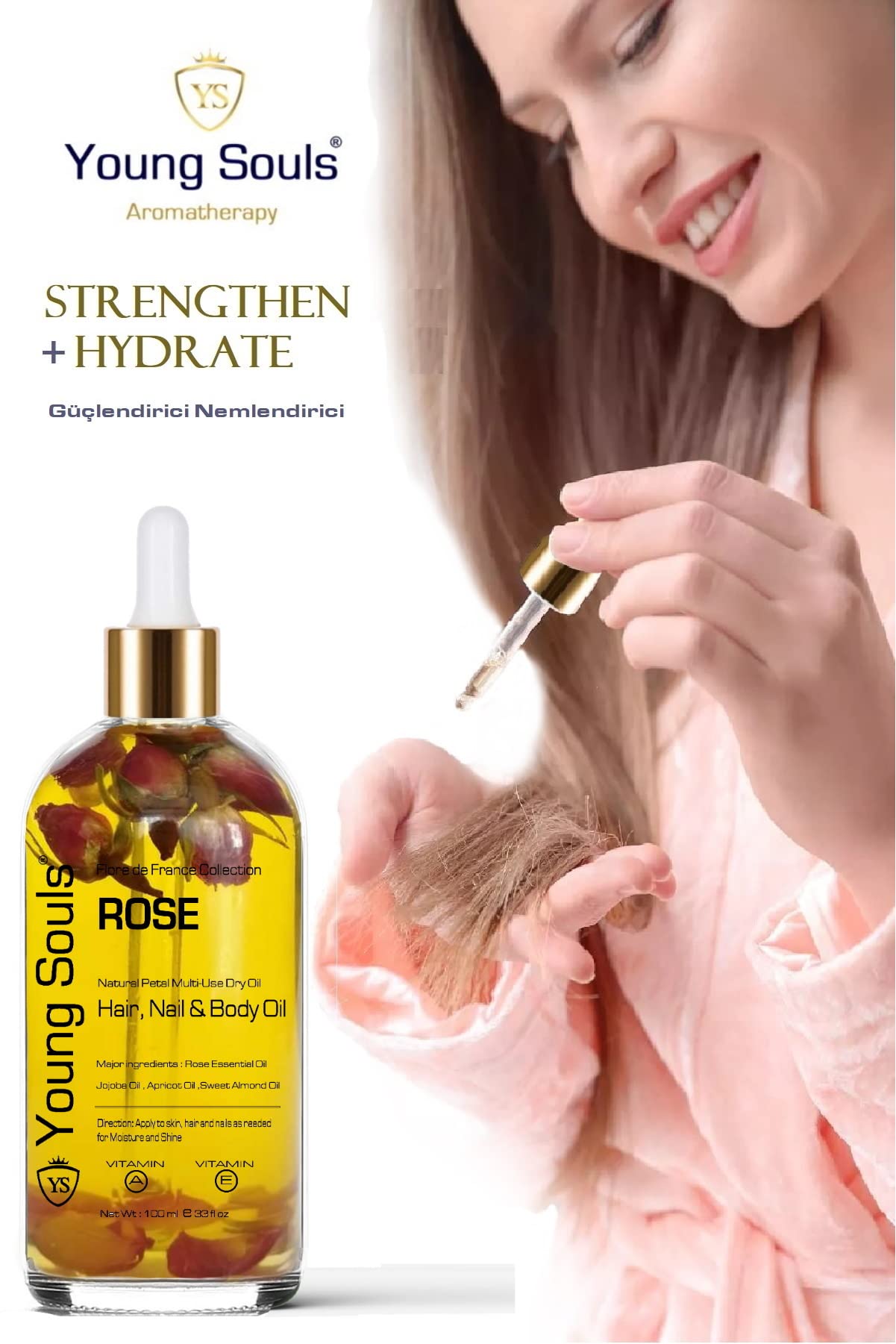 Young Souls Aromatherapy Rose Multi Use Oil Gül Yüz Saç Tırnak & Vücut Bakım Kuru Yağ 100 ml