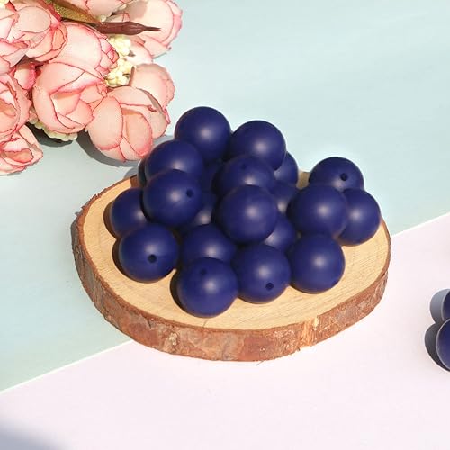 Miniatura 6 de 120 cuentas de silicona azul marino de 0.472 pulgadas (0.472 in), cuentas sueltas de silicona a granel para hacer llavero, pulsera, joyería y