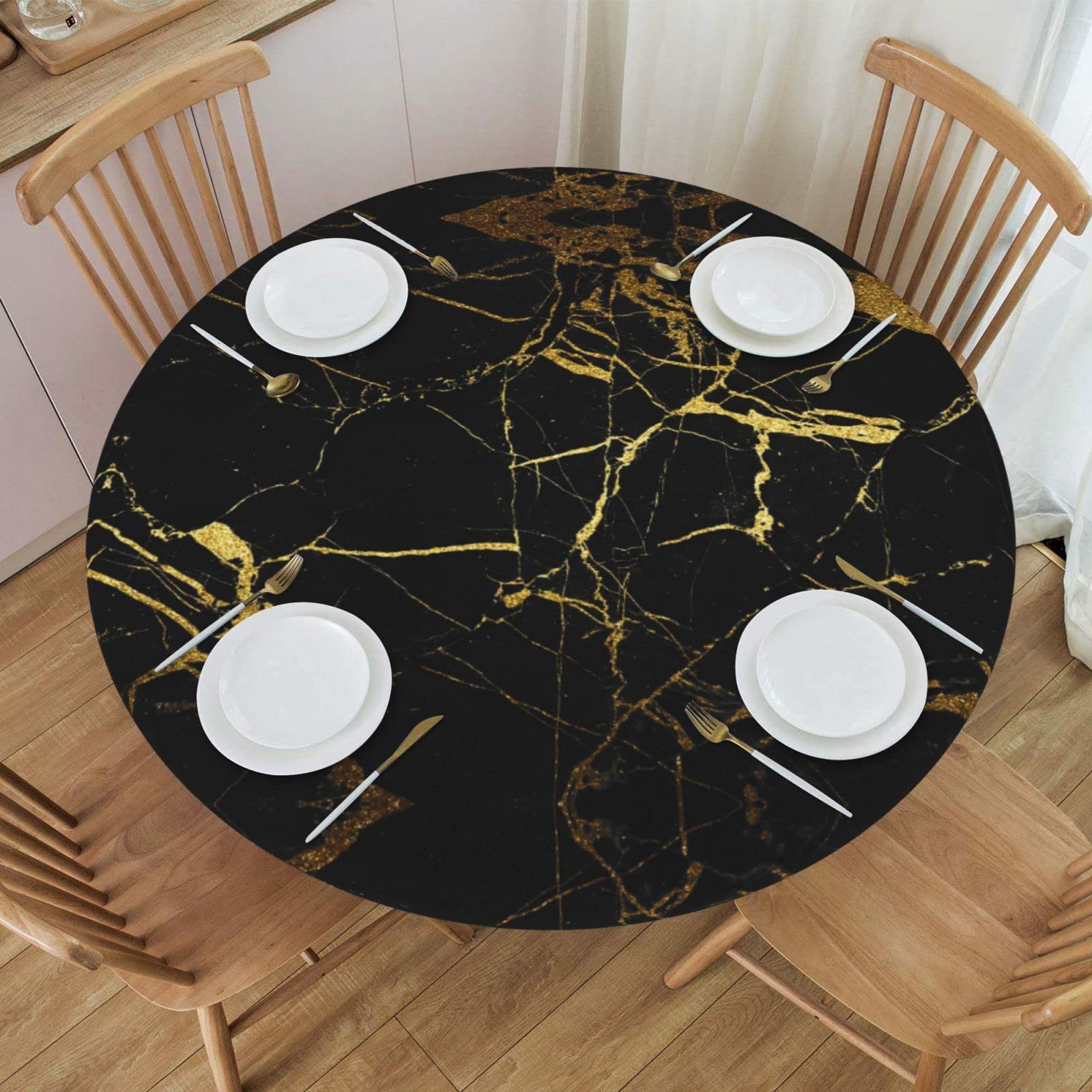Tovaglia Rotonda In Marmo Design - Impermeabile, Bordo Elastico, Lavabile, Per Tavoli Fino A 91.4 Cm - 2