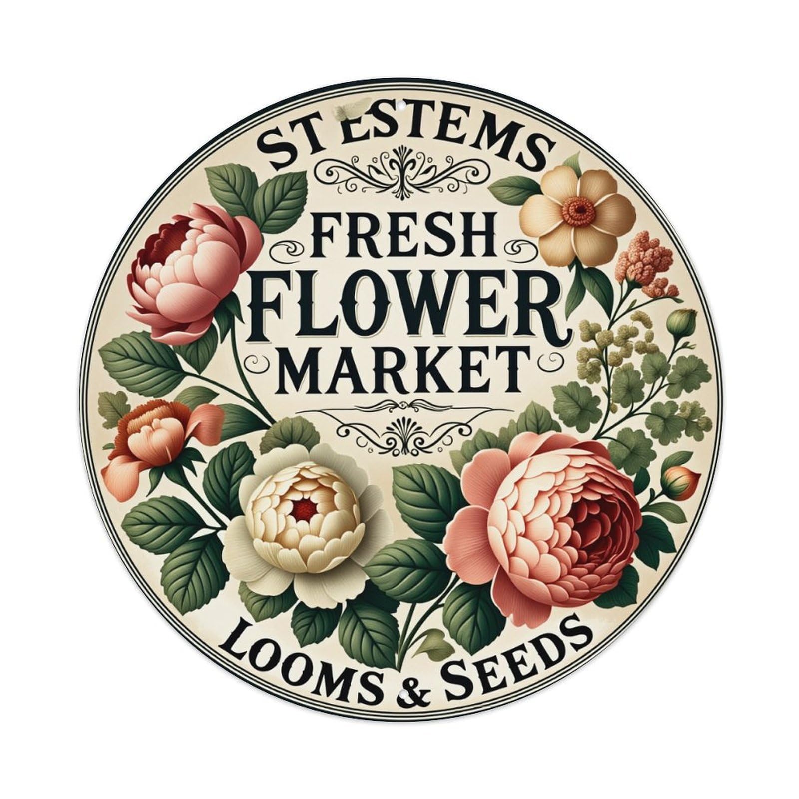 Floral Vintage Circular Design Pattern Round Tin Sign Vintage Metal Poster, Home Bar Garage Man Cave Cafe Indoor & Outdoor Wall Decoration 8x8Inches