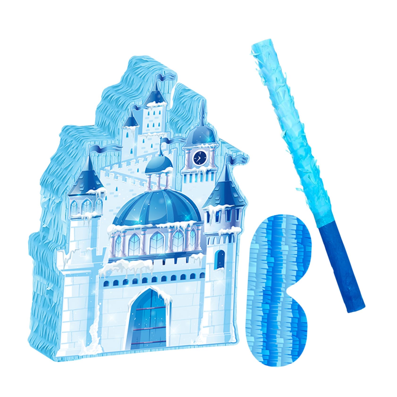 Winter Schloss Pinata mit Augenbinde und Schläger Hängende Weihnachts-dekoration Candy Holder für Kindergeburtstag Schloss Party Zubehör Blaue Eis
