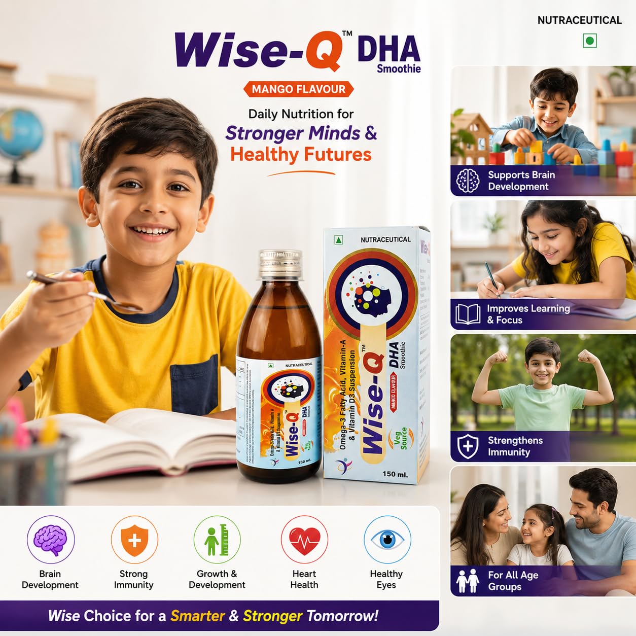 Omega-3 Syrup for Kids 150 ml | Veg Source | Support Cognitive Development and Immunity | improve Brain & Memory Function | High Strength EPA & DHA with Vitamin A and D3 Concentration | Mango Flavour | No Added Sugar, No Preservatives (All Age Group) — Amazon image 8