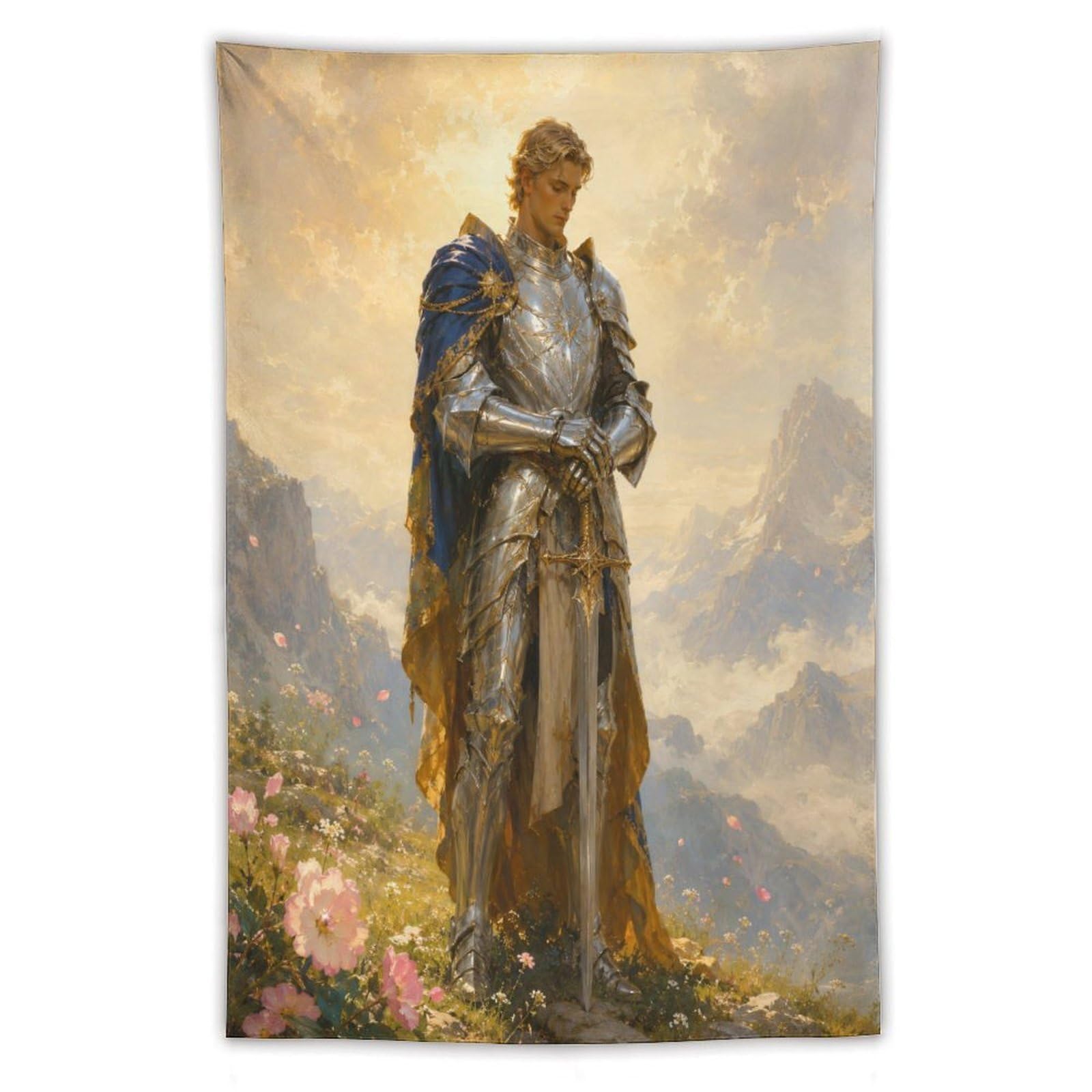 H3B8U2Y5 Medieval Golden Knight Mountain Wall Tapestry, Apartment