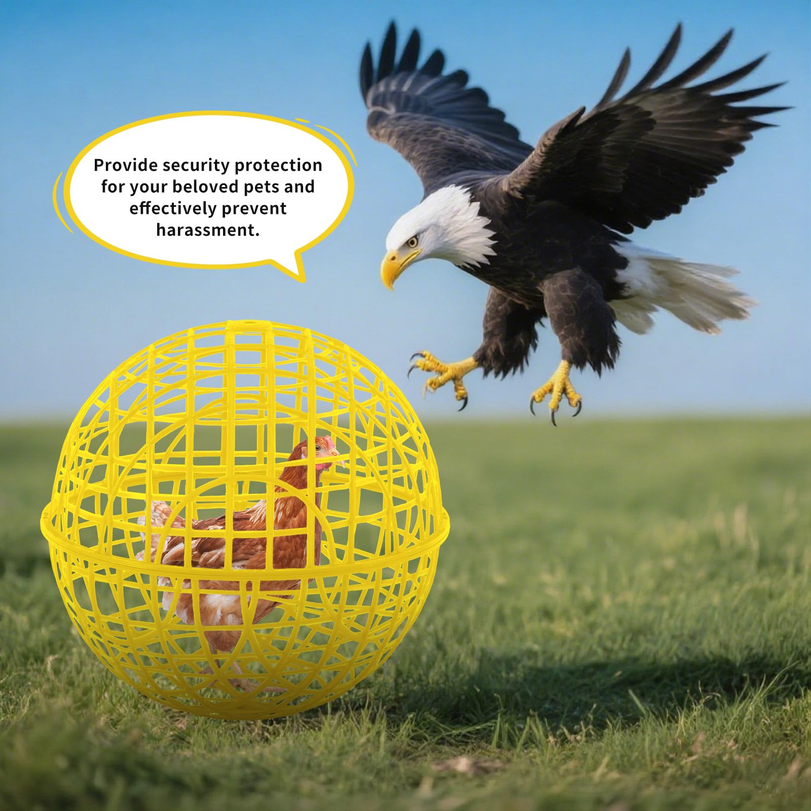 Condition photo showing New/Like New for 3 Pcs 19.7 Inch Yellow Ball Chicken Animals Cage, Plastic Rolling Orb Movable for Chickens Rabbits Birds Pigeons, Outdoor Farm Range Portable Round Coop Hutch Safety Globe Prevents Dog Bites