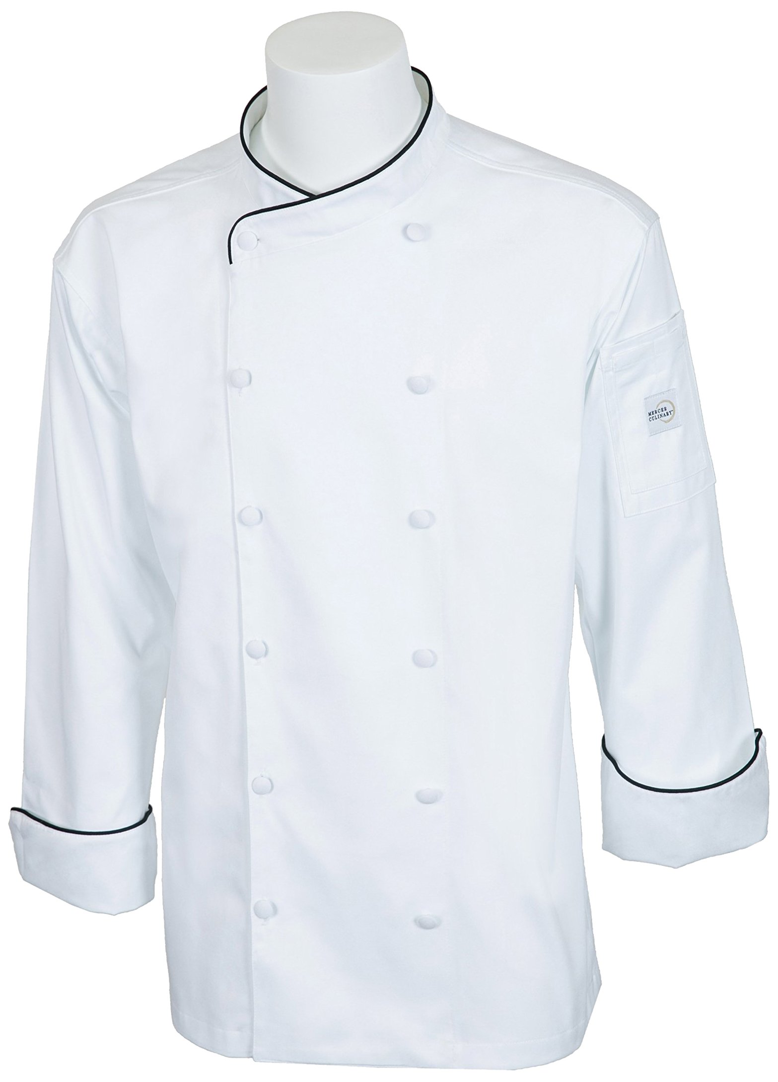 Mercer Culinary M62020WB1X Renaissance Men's Scoop Neck Chef Jacket, X-Large, White with Black Piping