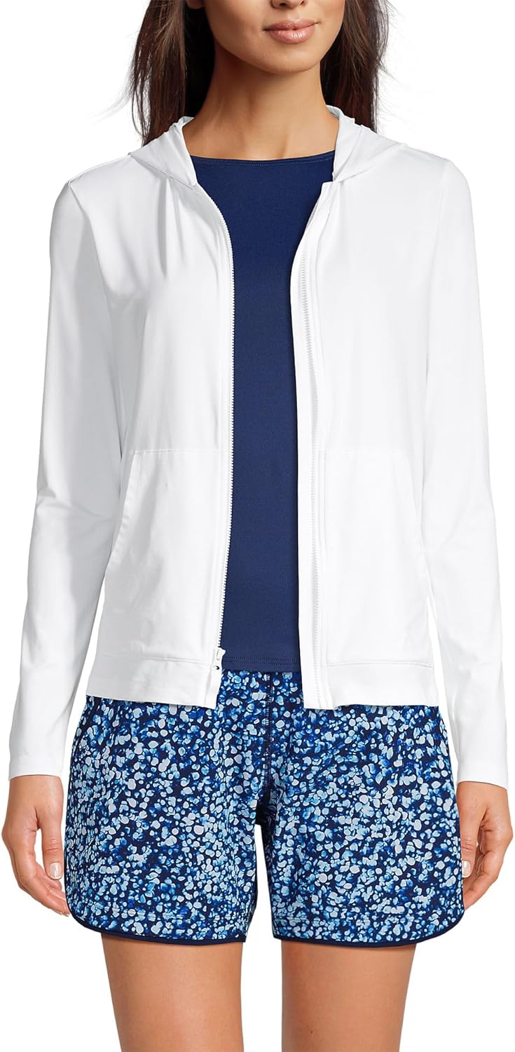 Lands' End Women's Sunshade UPF 50 Hooded Zip Front Rash Guard