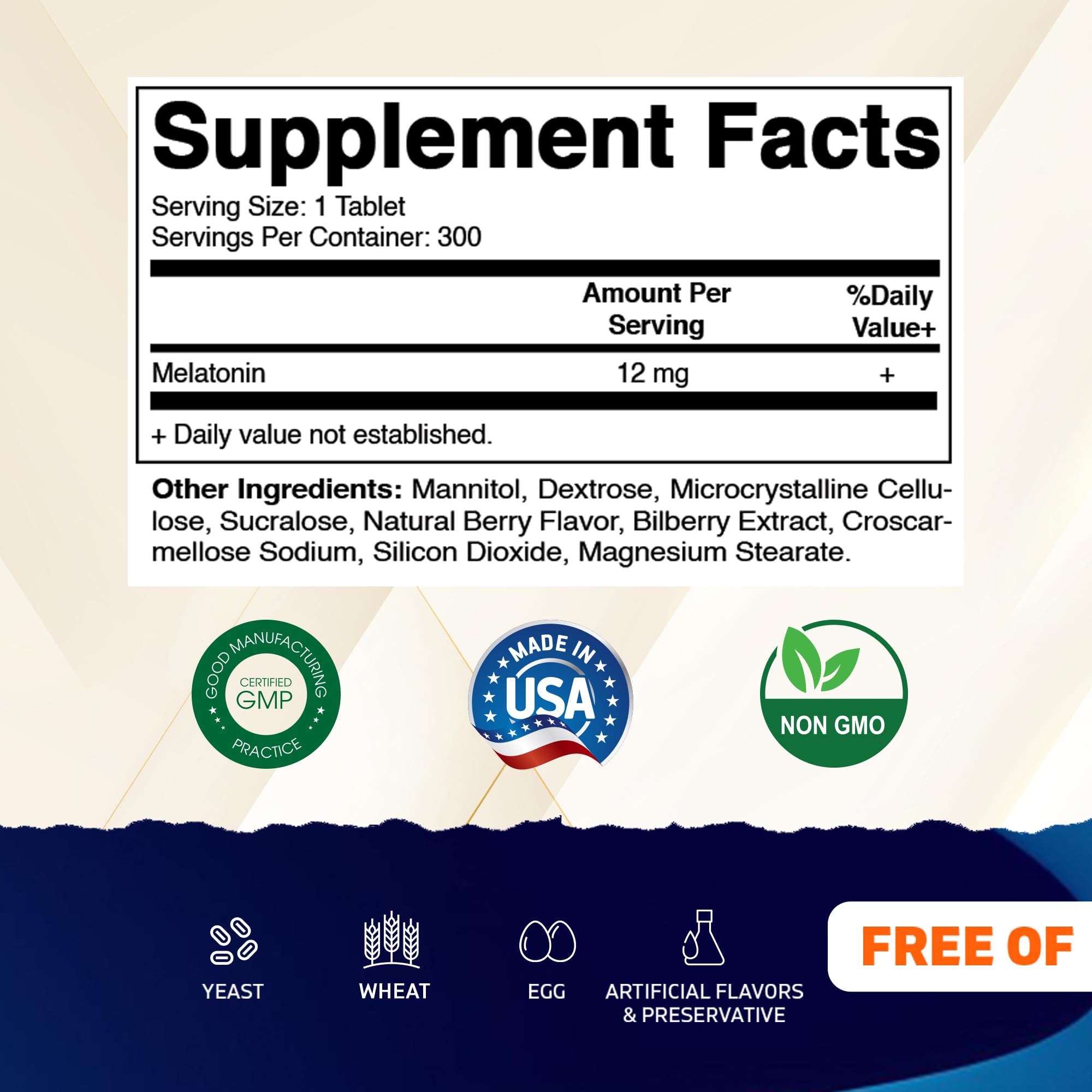 Vitamatic Melatonin 12 mg – Natural Berry Flavor – 300 Fast Dissolve Tablets – Formulated by Healthcare Professionals – Non-GMO, Gluten Free — Amazon image 2