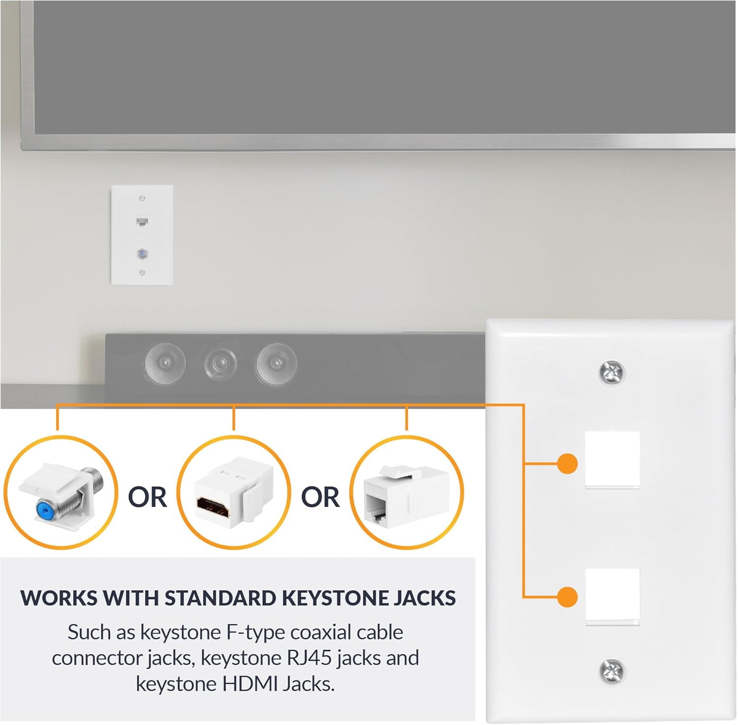 Newhouse Hardware 2-Port Keystone Jack Wall Plate White QP2-WH-01, Ethernet Outlet Cover Wall Plate for Coaxial Cable, HDMI, or RJ45 Keystone Jack, Home Improvement Electrical Equipment