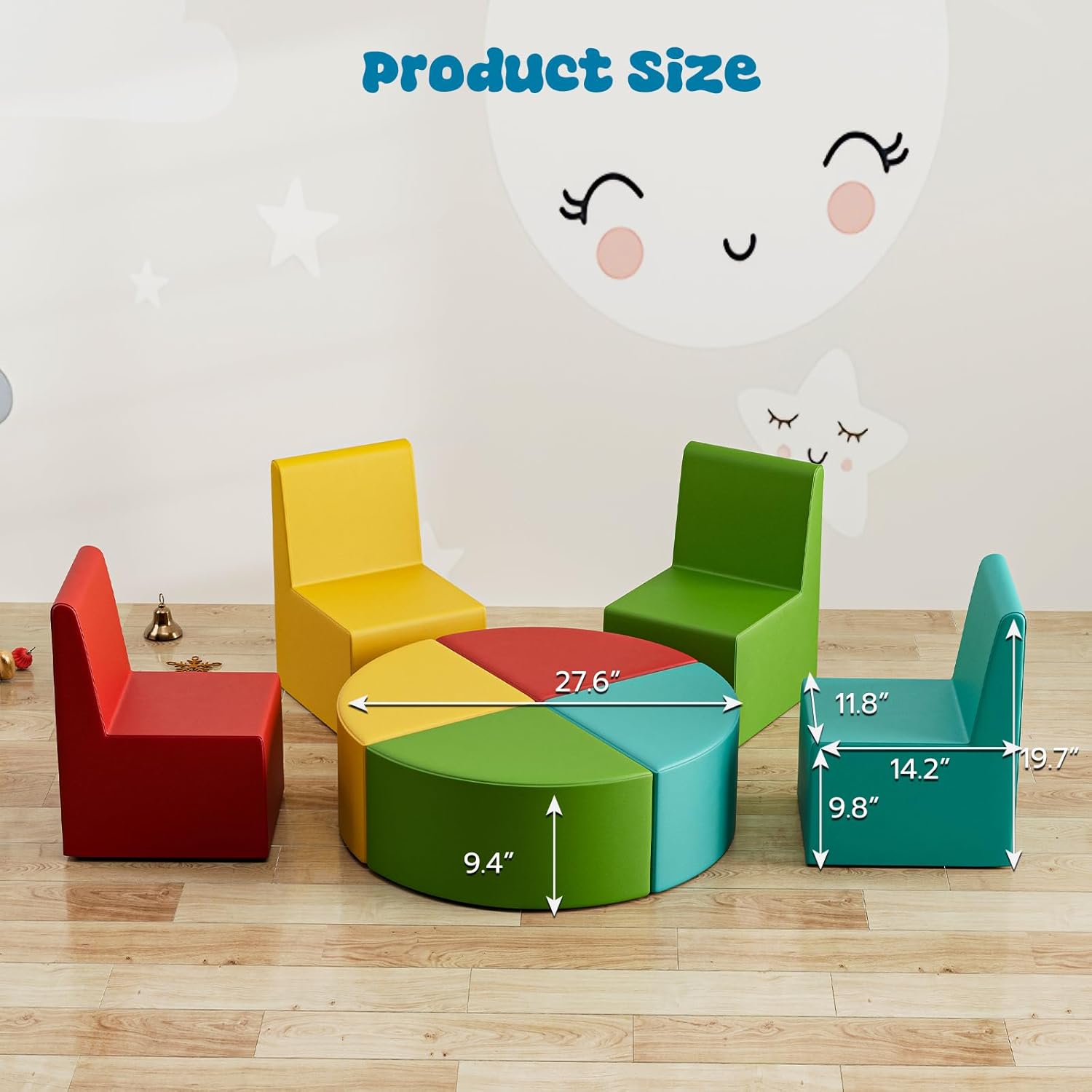 UMOMO MX-03 8 PCS Kids Sofa Set, Daycares Chairs for Toddlers Activities, Colorful Modular Flexible Seating Set for Home Preschool Playroom
