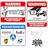 3 Pack Private Property No Trespassing Sign,Set Included Video Surveillance Signs Outdoor,Beware of Dog & Delivery Instructions Sign.040 Mil Rustproof Aluminum 10x7in Signs for Home,Business,Driveway