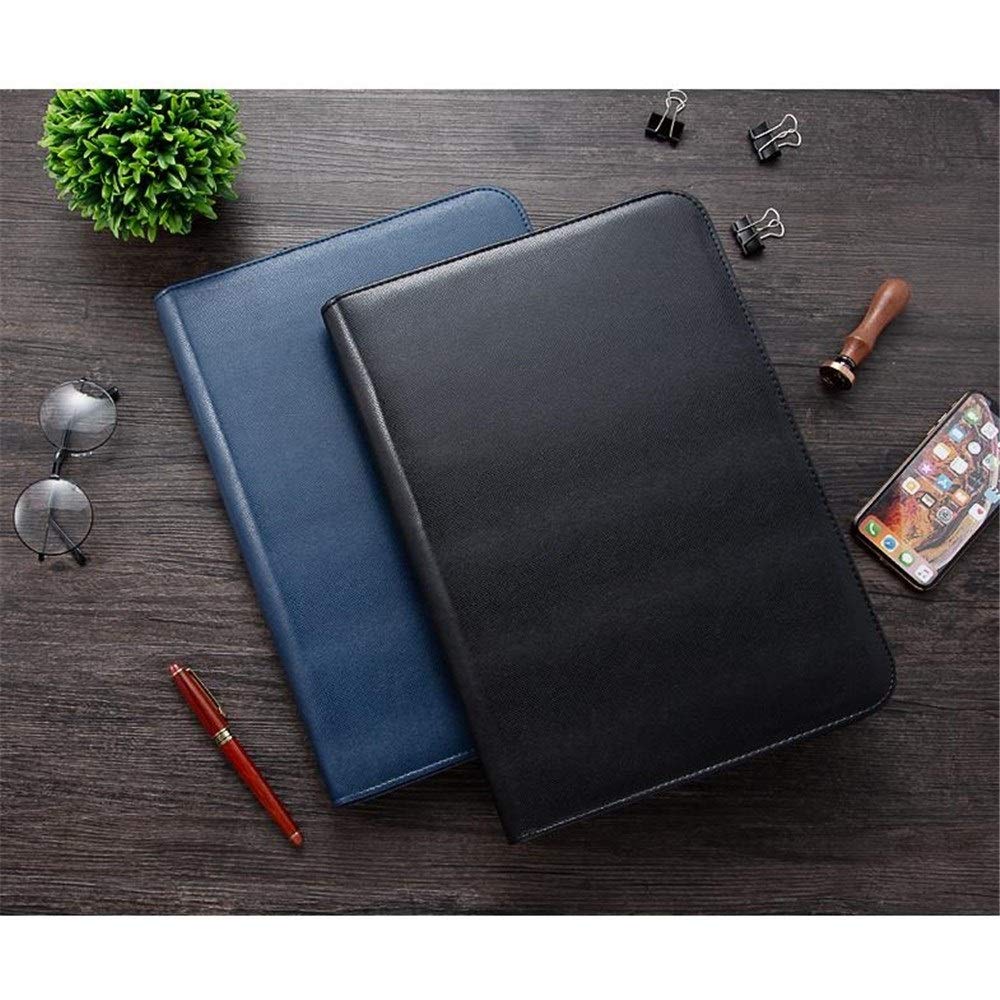Carpeta de conferencias de cuero para negocios, bolsa A4 con cremallera, carpeta de conferencias con carpeta calculadora para escuela, negocios, viajes, negocios, bolsa de documentos (negro